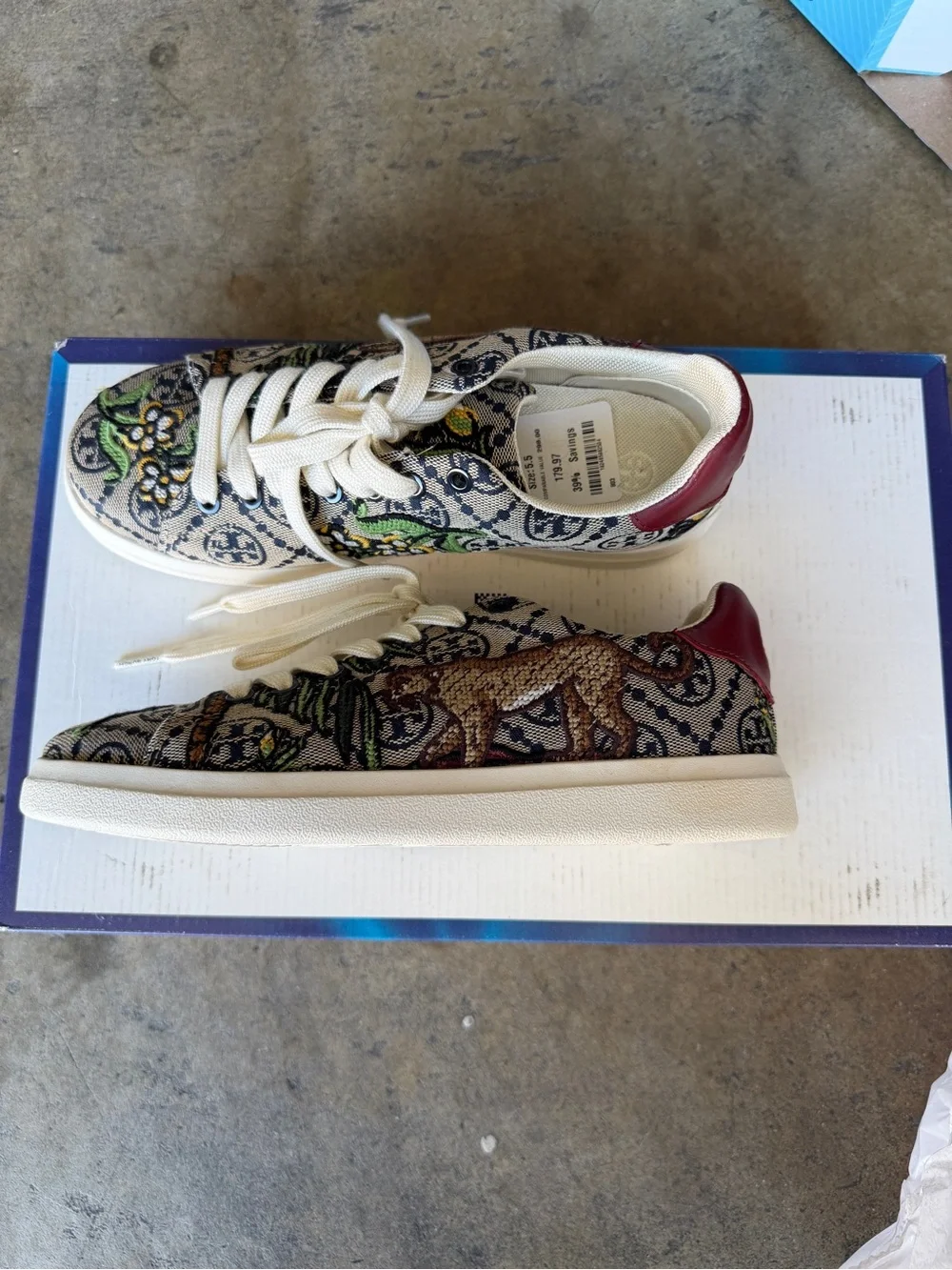 Floral Woven Fabric Sneakers with Embroidered Detail - Multi